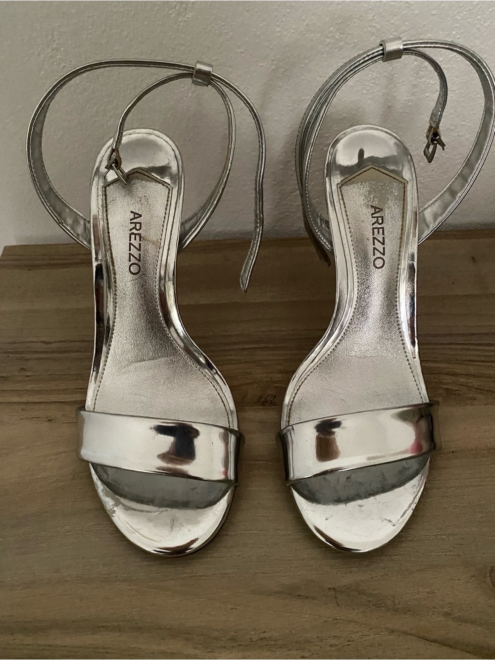 Silver Metallic Ankle-Strap Sandals